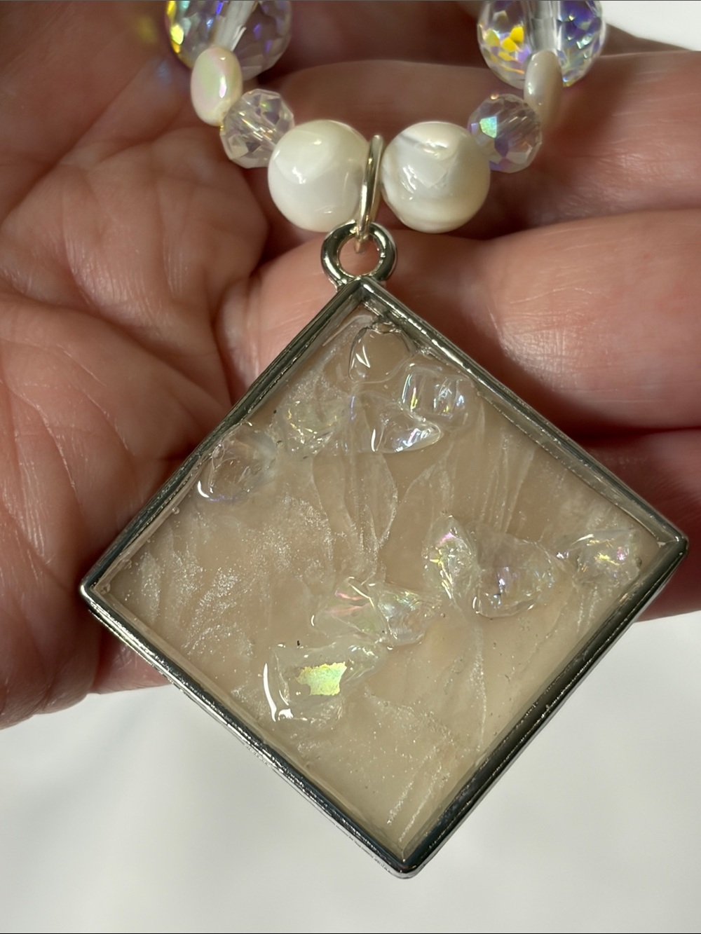 Handcrafted “The Sparkly Mother of Pearl” Necklace and Earring Set - Picture 7 of 7